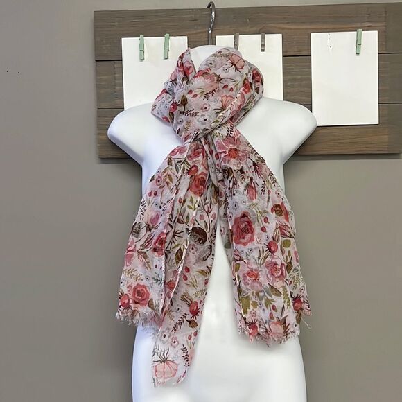 Marcus Adler New York Floral Large White Fashion Scarf with Frayed Edges- OS - Picture 6 of 14